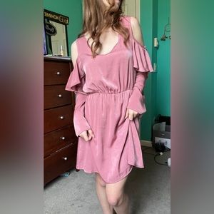 V neck, Pink, Long sleeve, soft dress